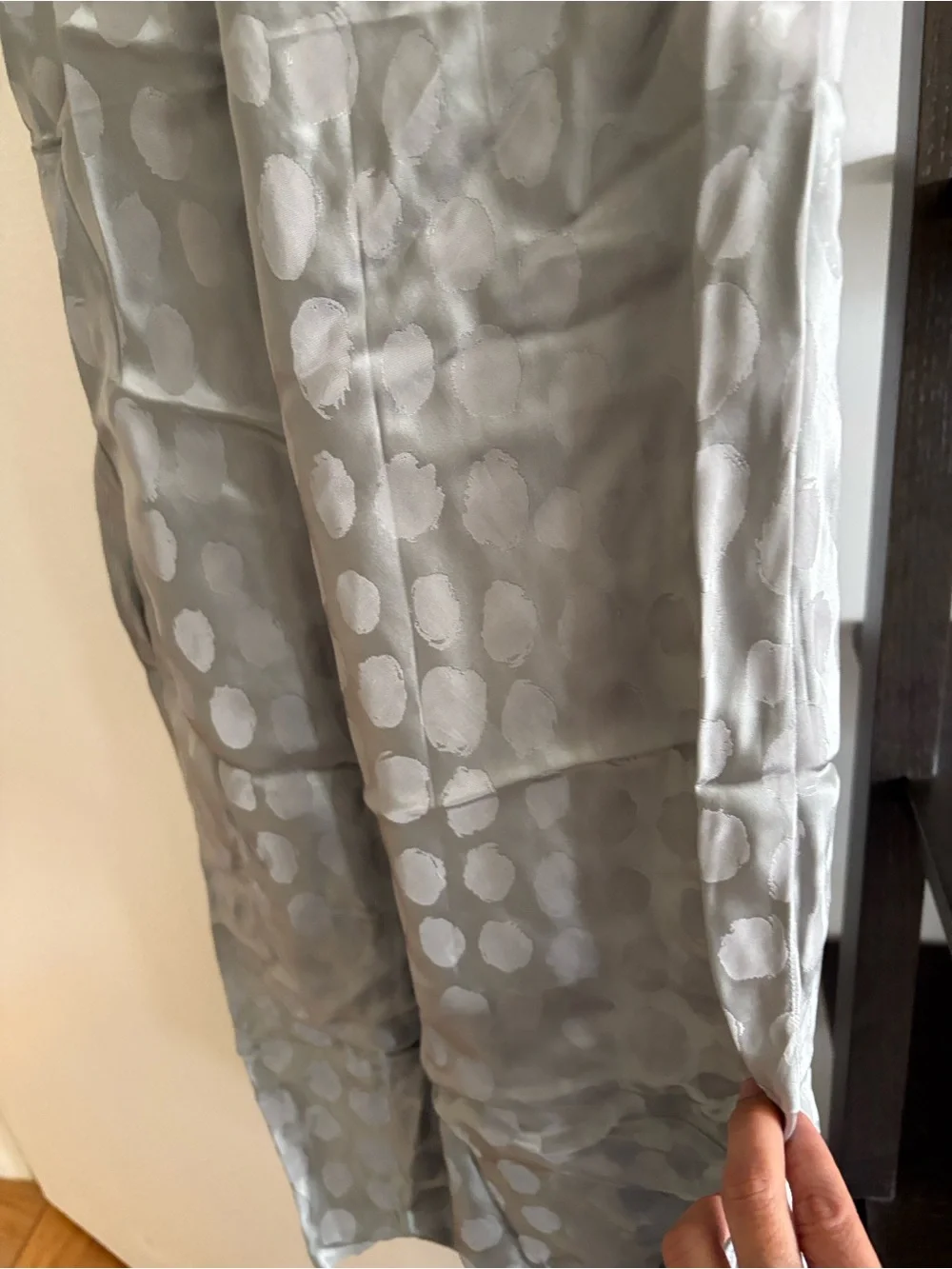 Theory Silver-Gray Satin Slip Dress with Subtle Dot Jacquard